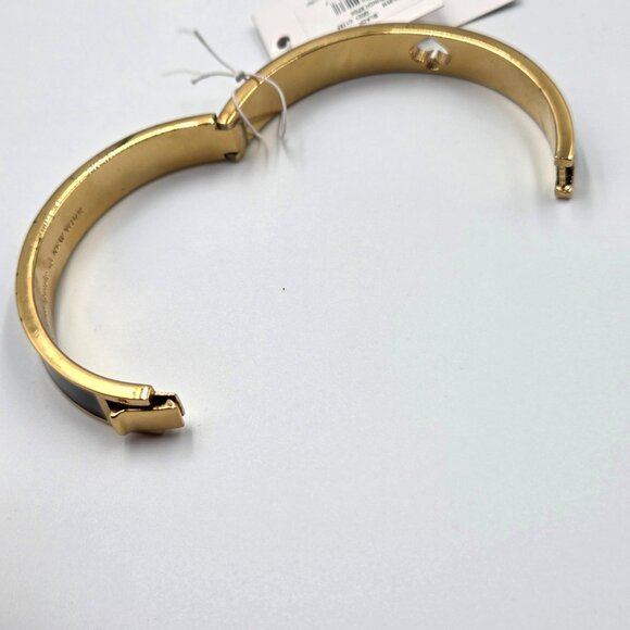 Kate Spade Bracelet Black Enamel Hole Punch Spade Gold Plate Hinged Bangle - Picture 12 of 12